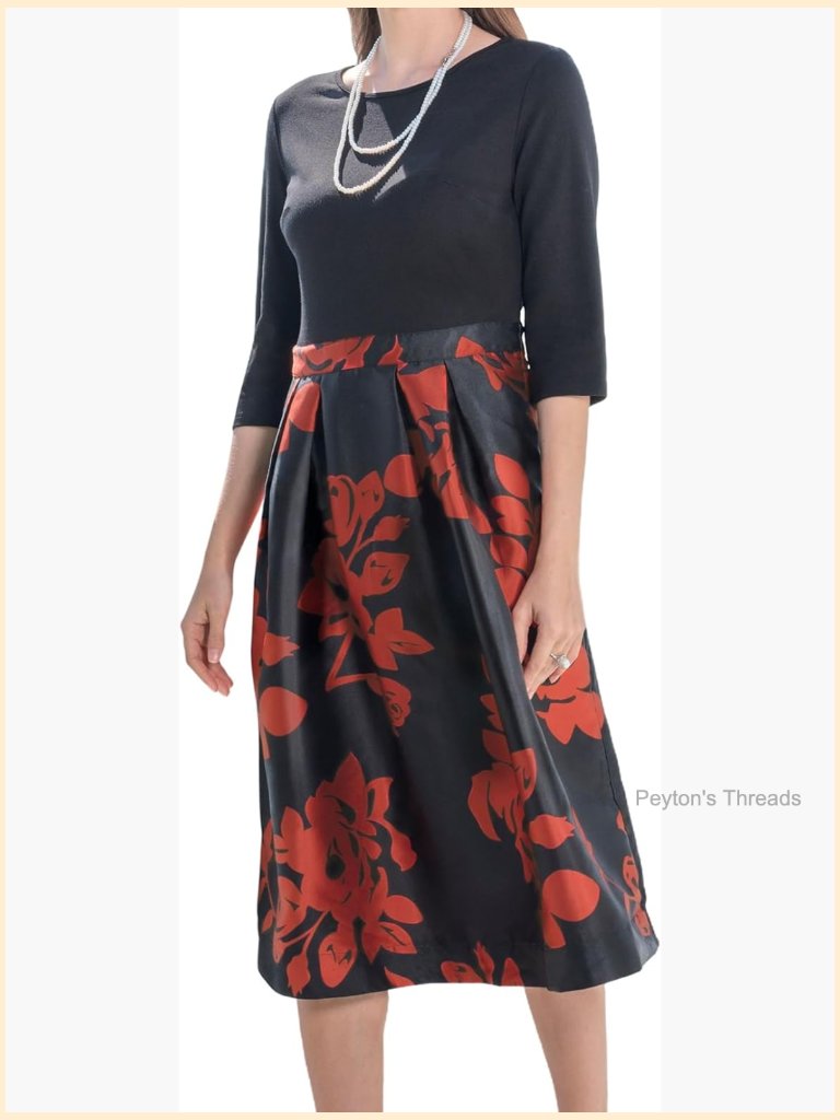 3/4 Sleeve Crewneck Midi Dress With Side Zipper Work Church Teacher Outfit